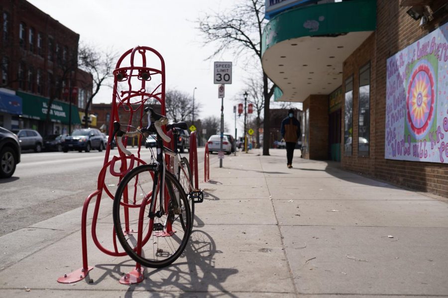A bike rack made by Minneapolis Artist Mr. Lucky in Cedar-Riverside on Monday, March 22. Allen Christian, also known as Mr. Lucky, made five bike racks found around the University of Minnesotas West Bank.