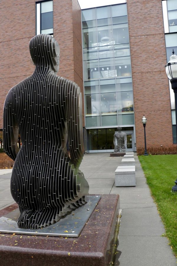 The “Spannungsfeld sculpture sits outside of the Physics and Nanotechnology Building on Thursday, Nov. 11. Spannungsfeld, by Julian Voss-Andreae, is inspired by a view of the human body through the lens of quantum physics, according to Voss-Andreae. The German title means “tension field,” often used metaphorically to imply a dynamic tension often between polar opposites.