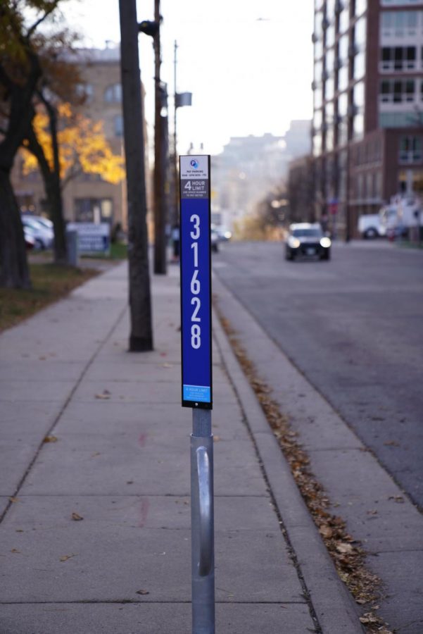 A parking meter in Minneapolis on Monday, Nov. 4. Graduate students have found difficulty accessing affordable parking.