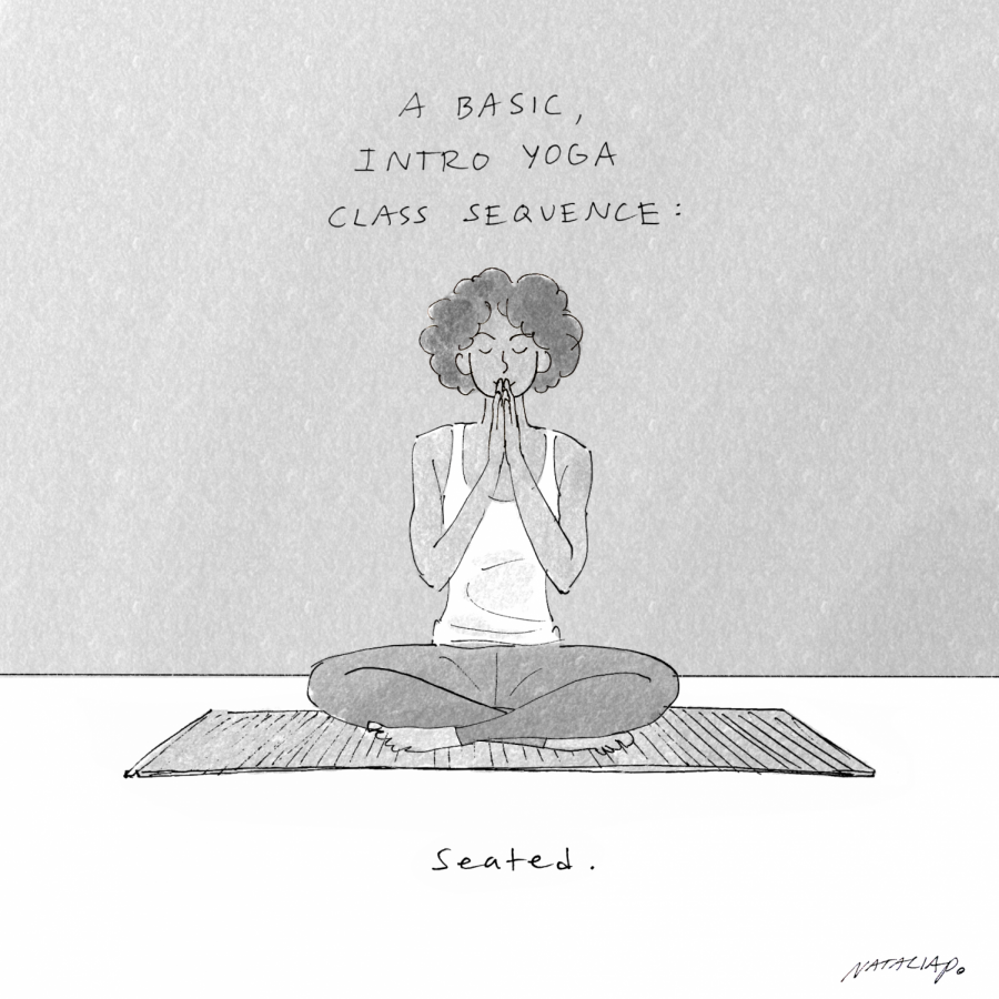 Editorial cartoon: A Basic, Intro Yoga Class Sequence