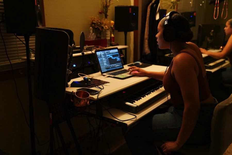 Musician Jada Lynn records in her home recording studio on Friday, Nov. 12. Lynn is being featured in the Minnesota Daily’s local musician spotlight series.