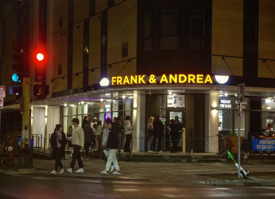12:23 a.m. Students line up outside of Frank & Andreas. 