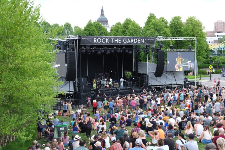 A crowd forms in front of the Rock the Garden stage at the Walker Art Center on Saturday, June 11, 2022.