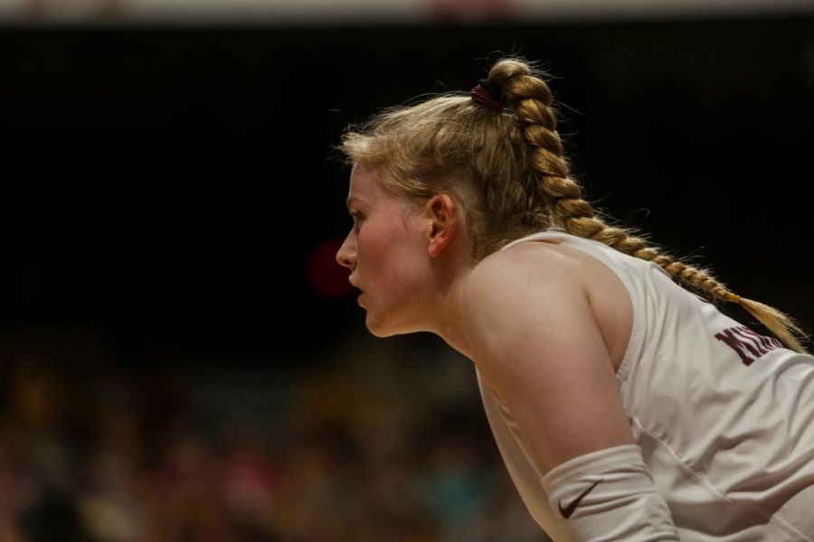 McKenna Wucherer stares down her opponents during the Gophers game against Washington State, Sunday, Sept. 17.
