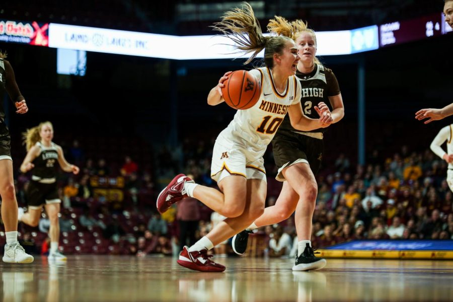 Guard Mara Braun charges for the basket during the Gophers game against Lehigh, Sunday, Nov. 13.  