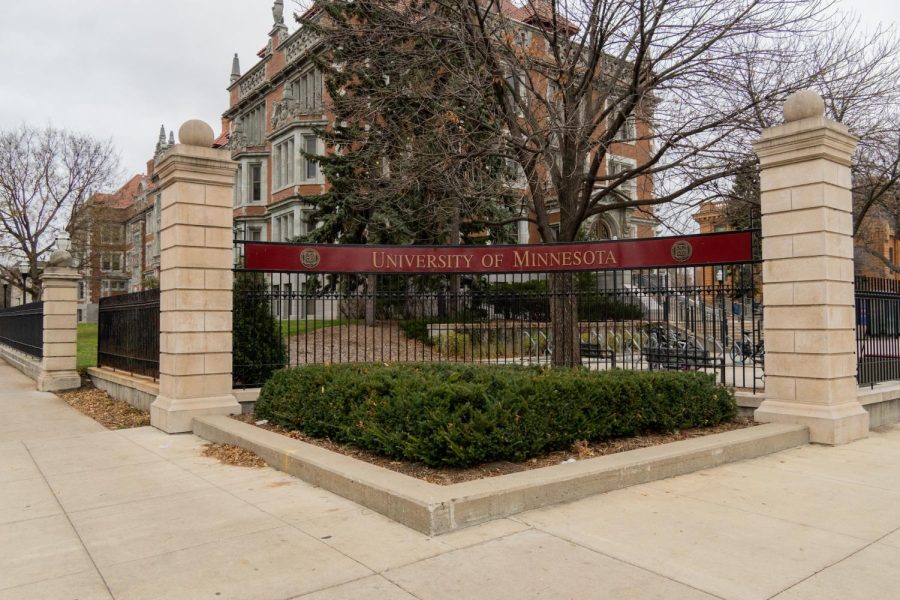The University of Minnesota campus gates on East Bank, Nov. 12.