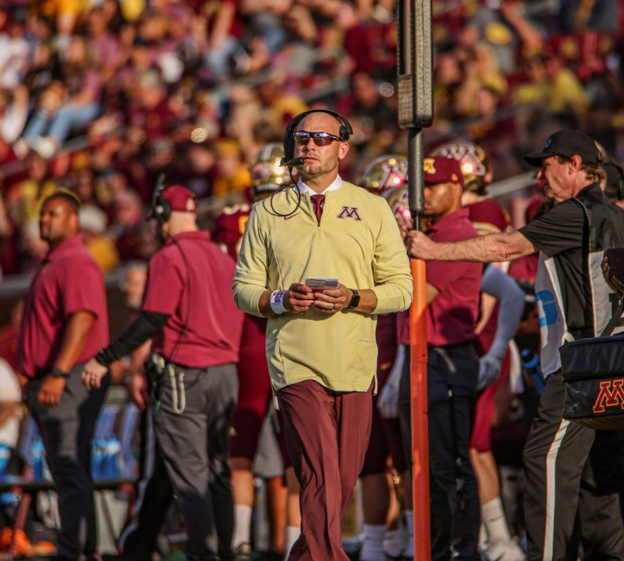 Coach+PJ+Fleck+leads+the+Gophers+to+a+victory+over+Colorado%2C+Sept.+17.