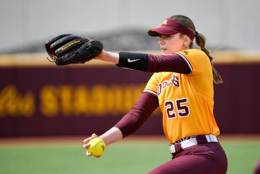 Autumn Pease struck out her 500th batter as a Gopher in the series third game. Photo taken by Craig Lassig of Gopher Athletics. 