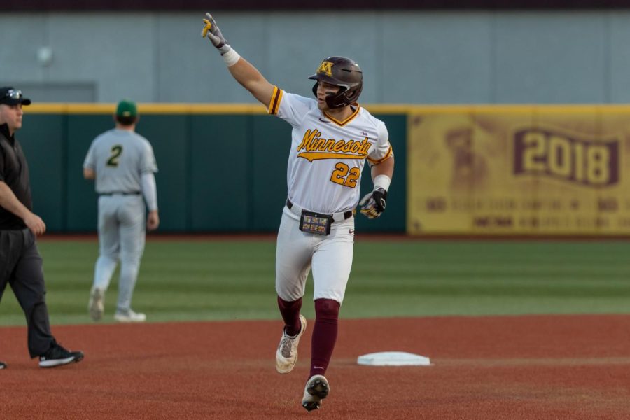 Four Gophers hit home runs throughout the game, including Neels Weber. Photo taken by Bjorn Franke from University Athletics. 