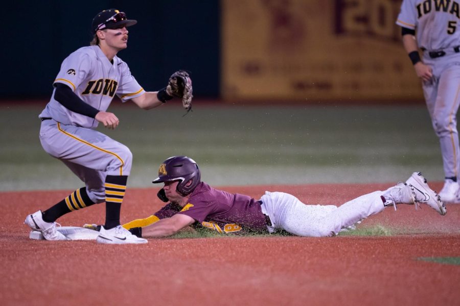 Brady Jurgella scored in the first game against Iowa, helping the Gophers win 12-3. Photo taken by Brad Rempel. 