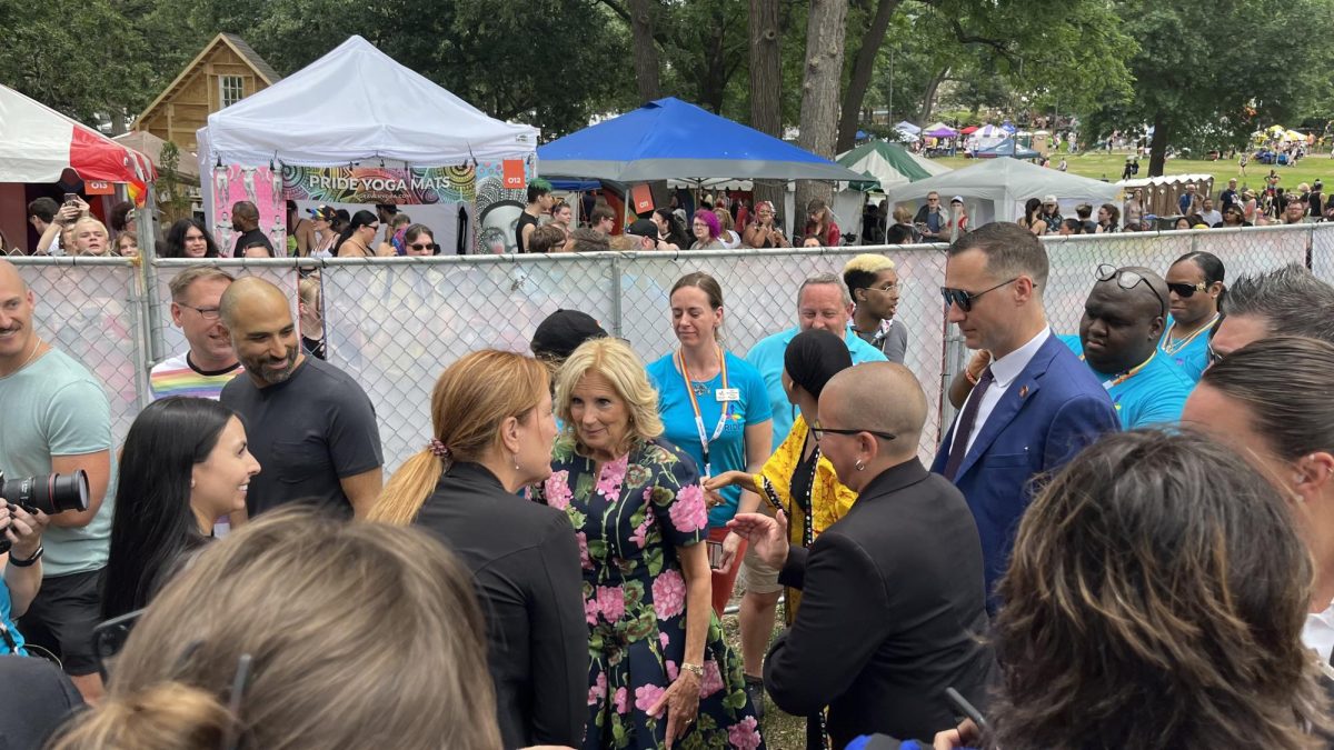 The+First+Lady+made+a+visit+to+the+2023+Twin+Cities+Pride+Festival+on+Saturday.+In+the+yellow+is+Rep.+Ilhan+Omar+%28DFL%29.