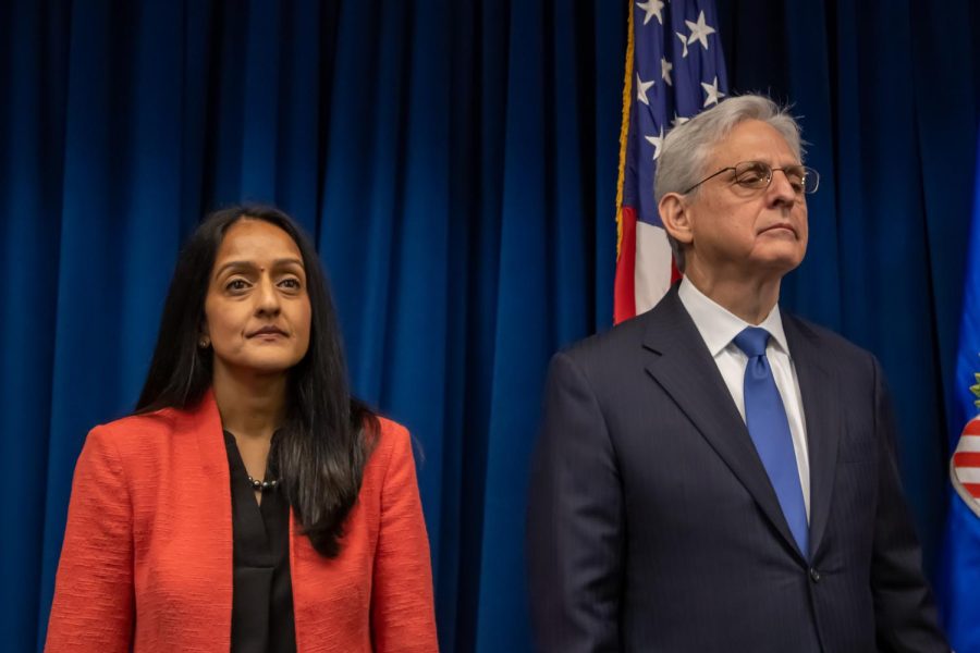 From left to right: Associate Attorney General Vanita Gupta and Attorney General Merrick Garland. “As I told George Floyd’s family this morning, his death has had an irrevocable impact on [the] Minneapolis community, on our country, and on the world,” Garland said.