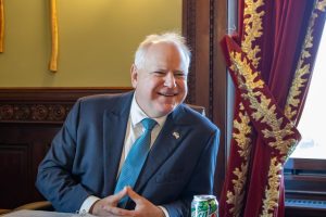 Gov. Tim Walz (DFL) in his office in the Capitol on Friday July 21, 2023.