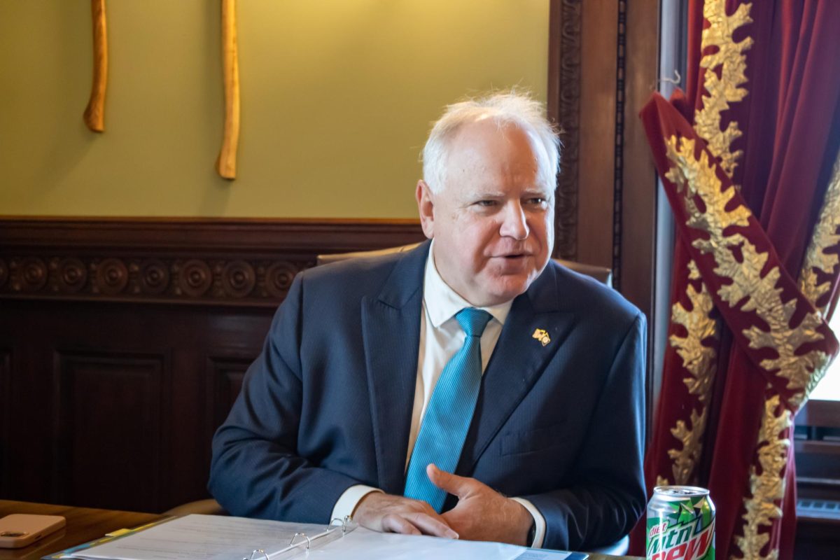 Gov. Tim Walz (DFL) in his office in the Capitol on Friday July 21, 2023.