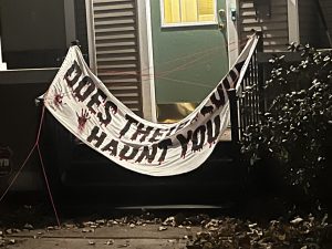 A banner left on Sen. Amy Klobuchars doorstep on Nov. 15.