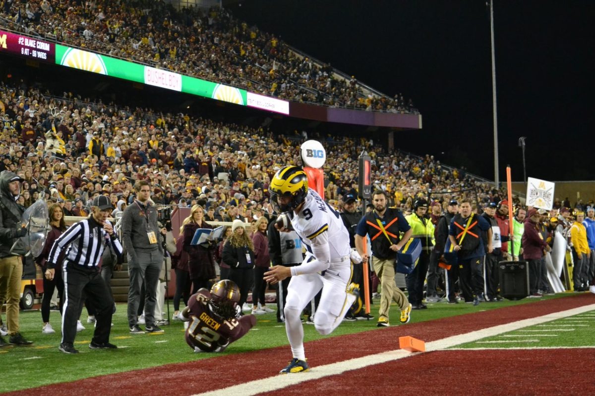 Wolverines quarterback J.J. McCarthy rushed past the Gophers defense for a touchdown on Oct. 7.