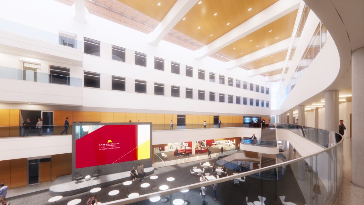 A rendering of what the new interior of the Carlson School will look like.
