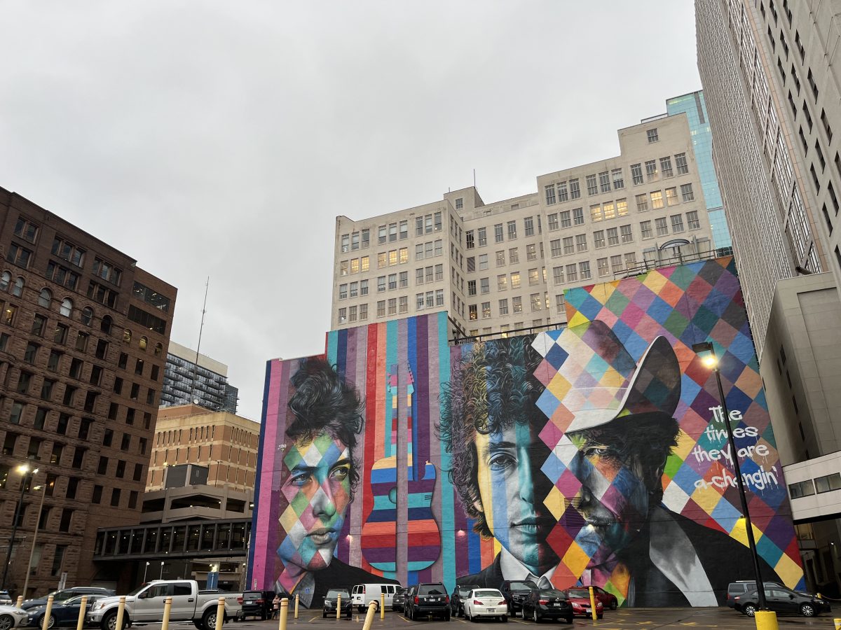 A mural of Bob Dylan found in downtown Minneapolis