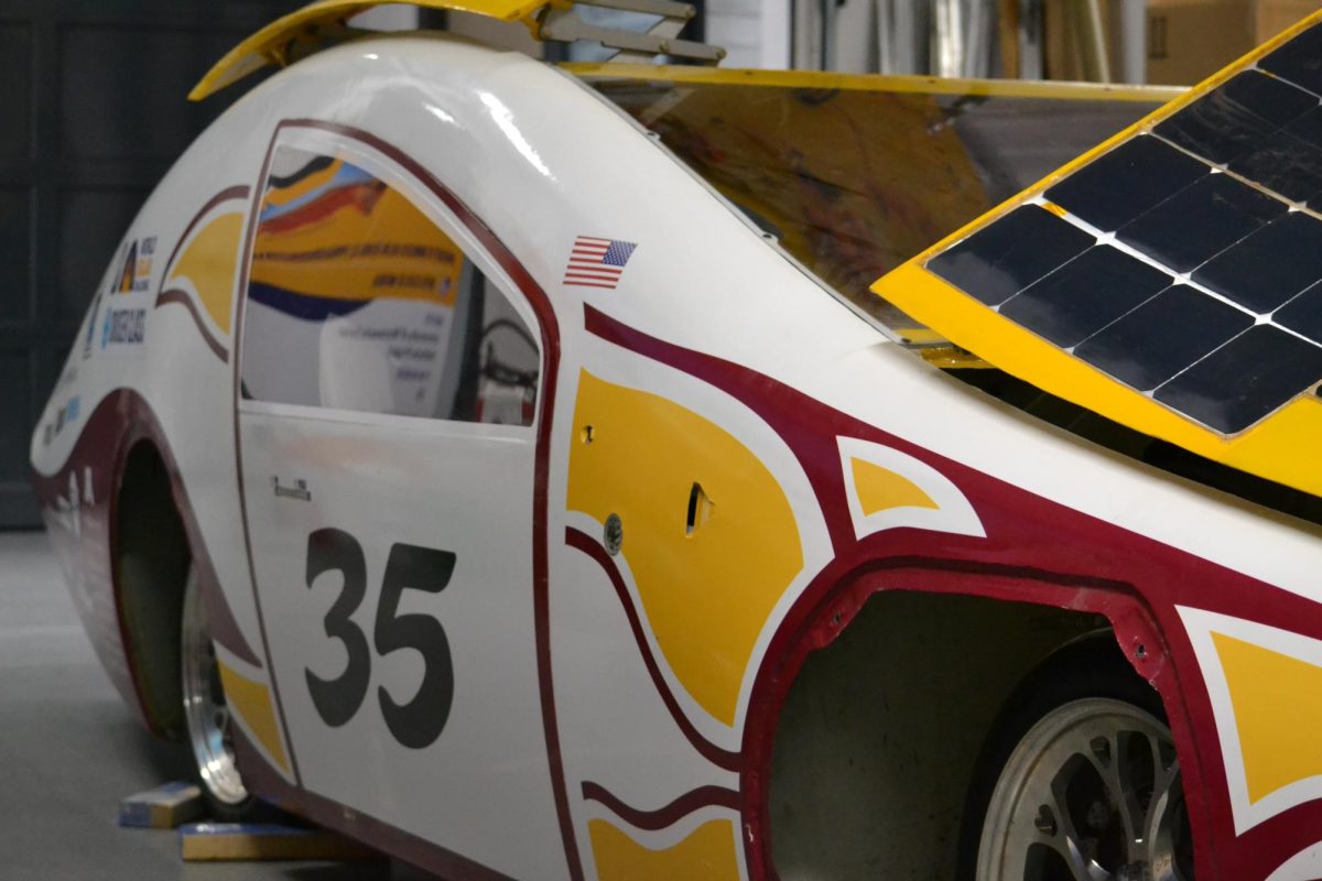 The+solar+vehicle+is+being+worked+on+in+the+University+of+Minnesota+Solar+Vehicle+Project+workshop+on+Tuesday%2C+March+12%2C+2024.+About+75+students+are+in+the+student+group+to+build+a+solar+vehicle+at+the+University.+Gaia%2C+the+most+recent+car+built+by+the+team%2C+raced+in+Australia+this+past+October.++