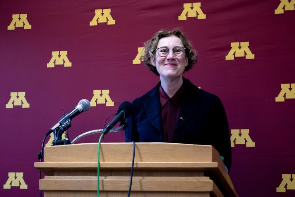 Rebecca Cunningham at a press conference following a Board of Regents meeting announcing her selection on Feb. 26, 2024.