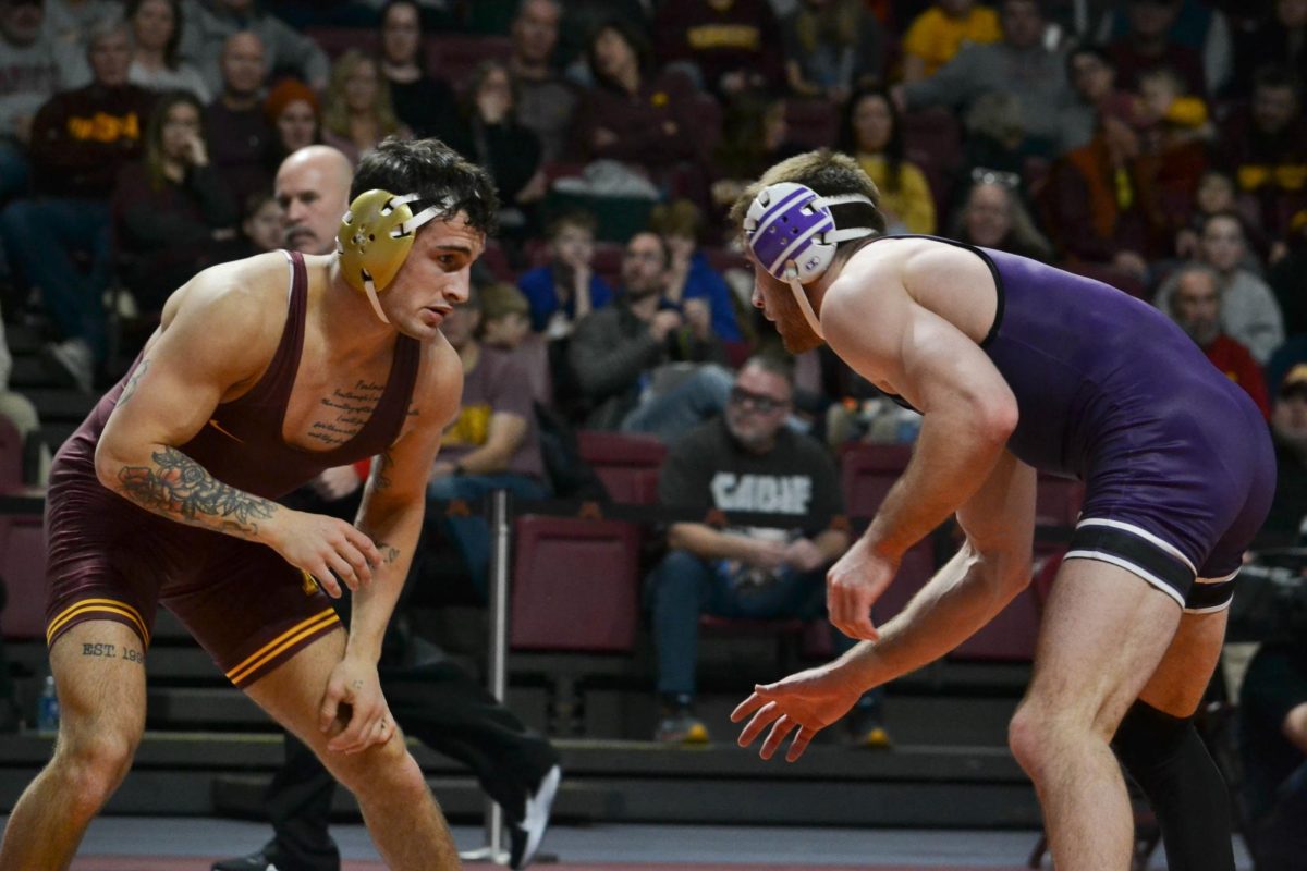 Micheal Blockhous, a sixth year senior, beat his opponent from Northwestern on Sunday, Feb. 4. The Gophers swept the Wildcats from Northwestern with a score of 39-0. Isaiah Salazar and Patrick McKee both competed in the title match for their weight class at the Big Ten tournament.