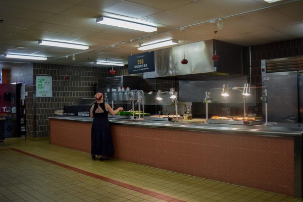 A student selecting what to eat in the Middlebrook dining hall on April 10, 2024. The unfair labor practice alleges two violations against the University that include not negotiating in good faith and not allowing the union to file grievances on the topic of summer work.