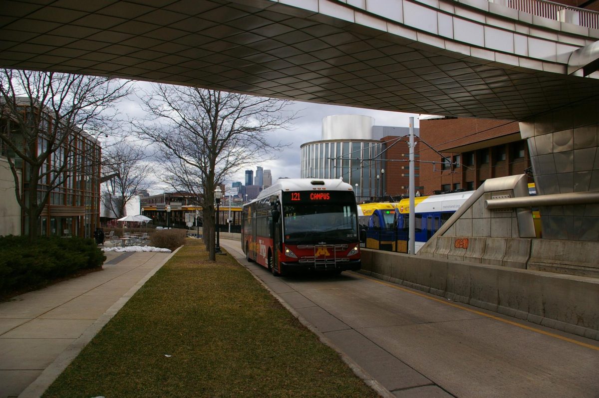 The 121 Campus Connector arriving at West Bank on a Tuesday afternoon. Many students use the Campus Connector as an efficient form of transportation between classes and residential halls. The bus is a microcosm of our university: crowded, unpredictable and reliably entertaining.