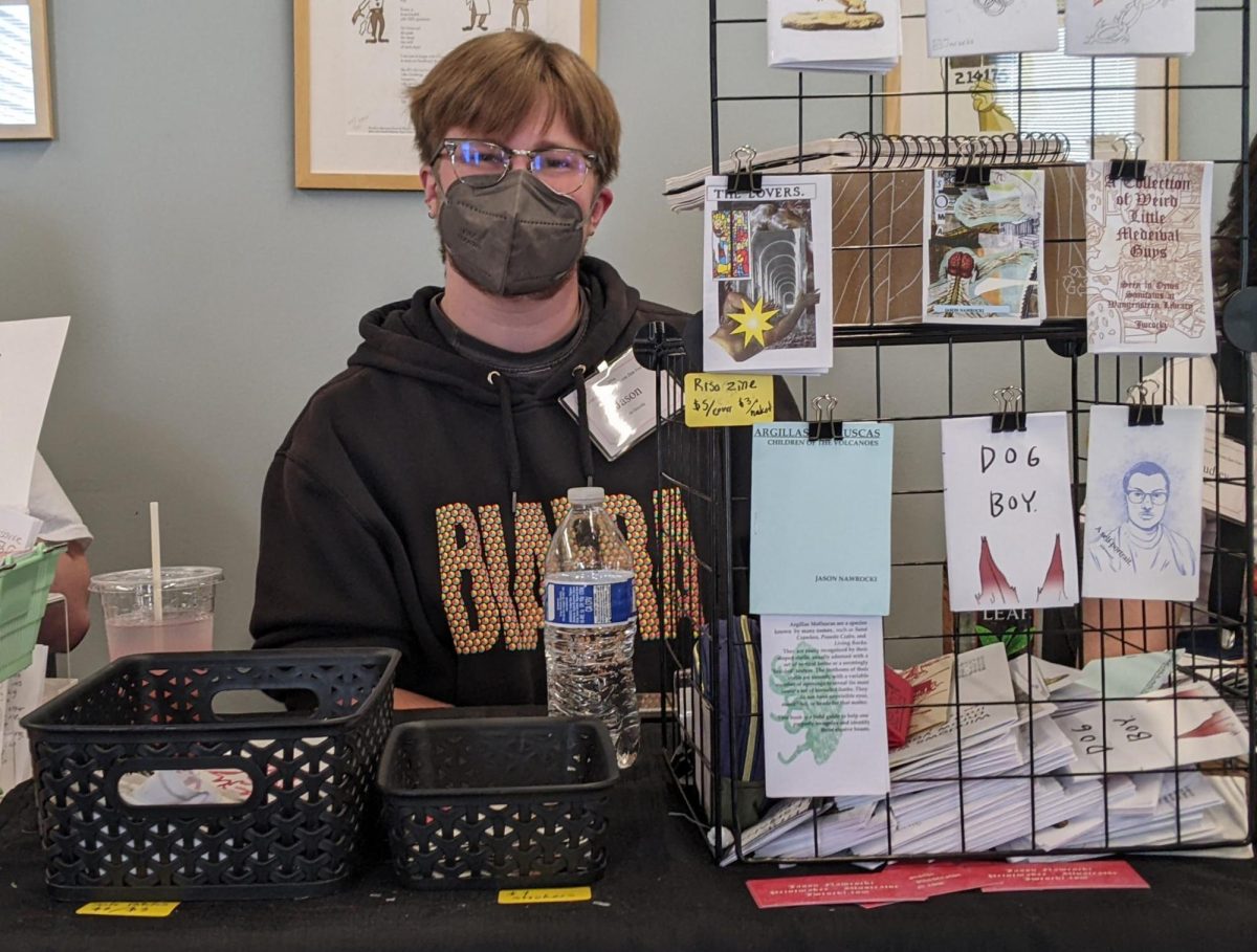 Jason Nawrocki’s table at the second annual Midwest Queer and Trans Zine Fest on Sun., Oct. 20. Nawrocki was a vendor at last year’s inaugural fest. “I’m very emotionally invested in it,” he said.