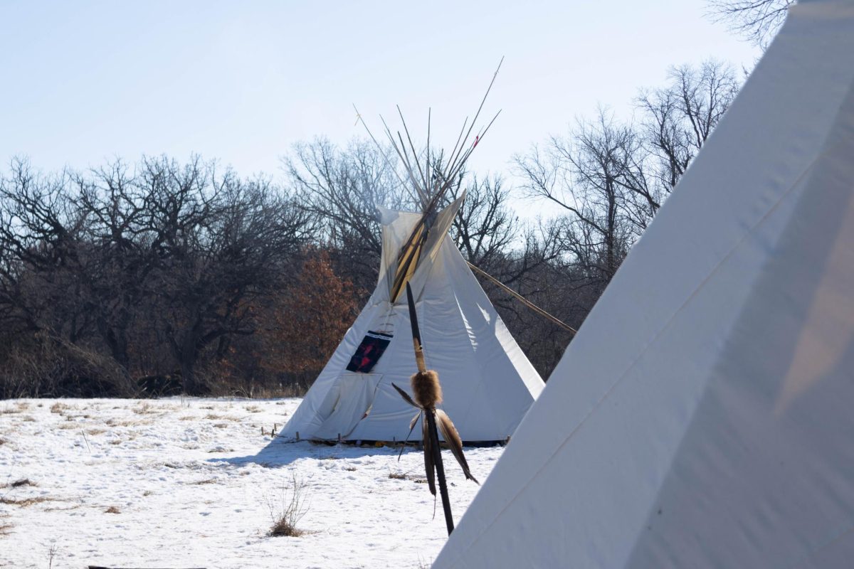 Two tipis at the camp near Mni Owe Sni on February 13, 2026. 