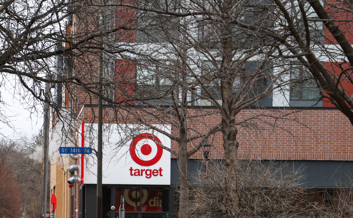 The target in Dinkytown is surrounded by construction and passing cars on Apr. 1, 2026.