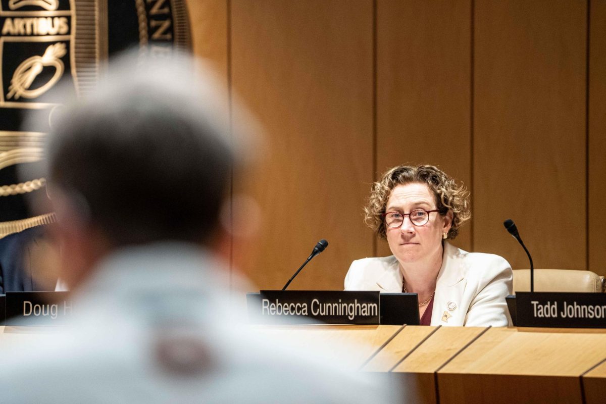 University President Rebecca Cunningham sits alongside University regents during their meeting on Friday, June 12.