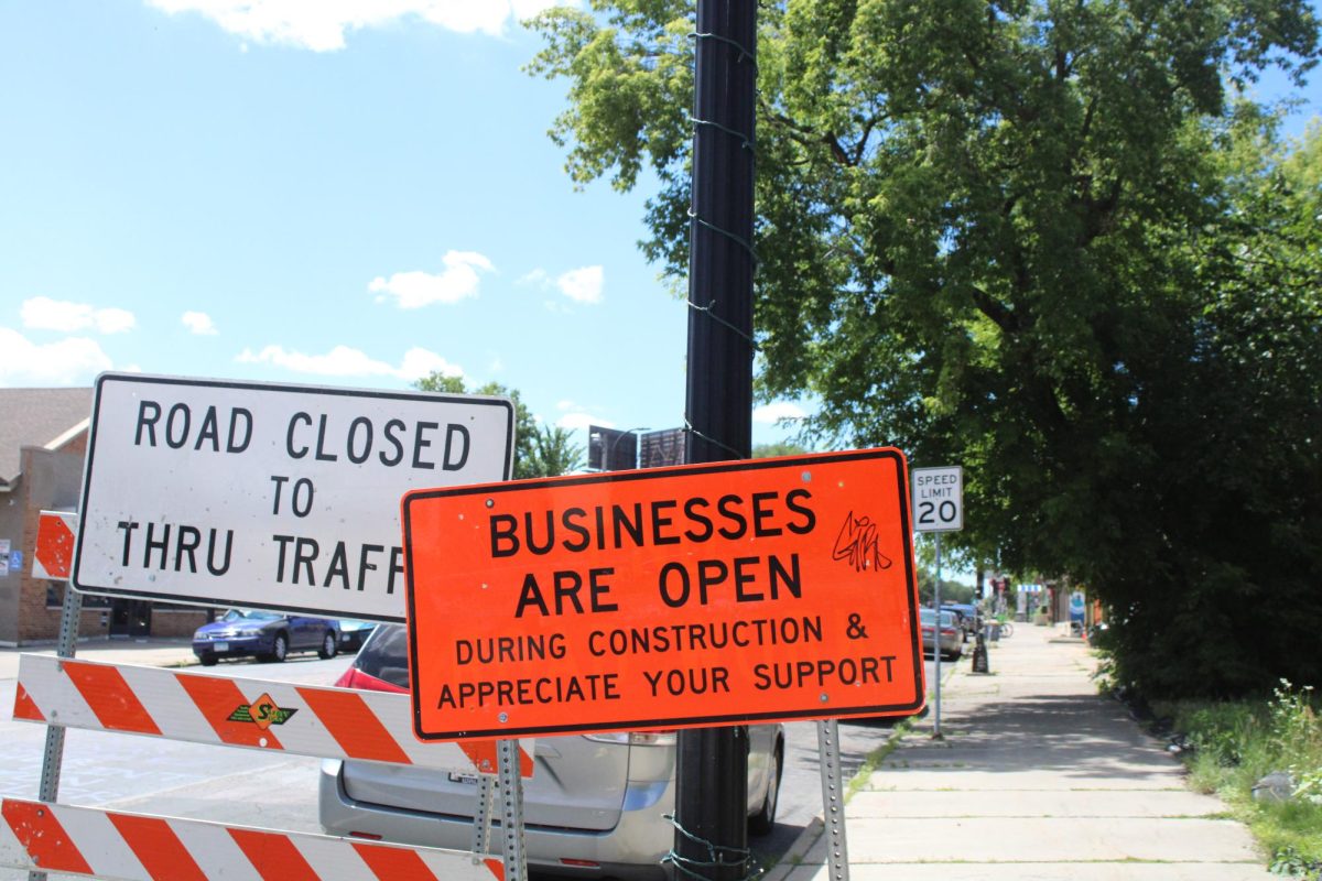 Construction sign stating that ‘Businesses are Open’ stands at the entrance of George Floyd Square in Minneapolis, MN. June 21, 2026