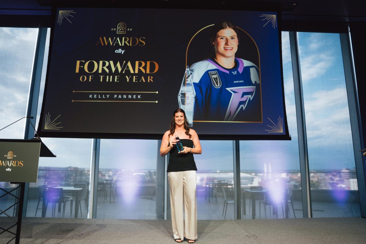 Kelly Pannek with the Professional Women’s Hockey League Forward of the Year Award on June 16. Photo courtesy of the Professional Women's Hockey League.