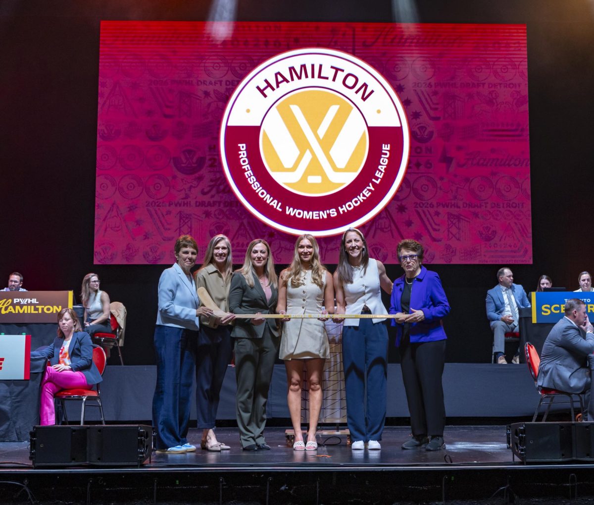 Finnish defender Nelli Laitinen makes history as the first-ever draft pick for Hamilton. June 17, 2026. | Credit: PWHL, Heather Pollock 